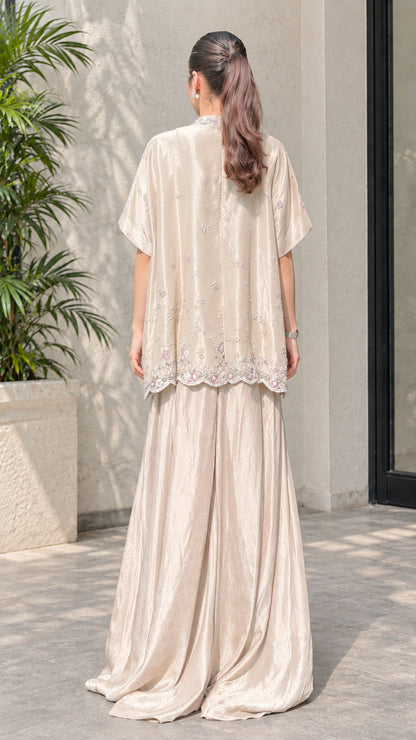 Champagne wide leg palazzo pants and top set back view