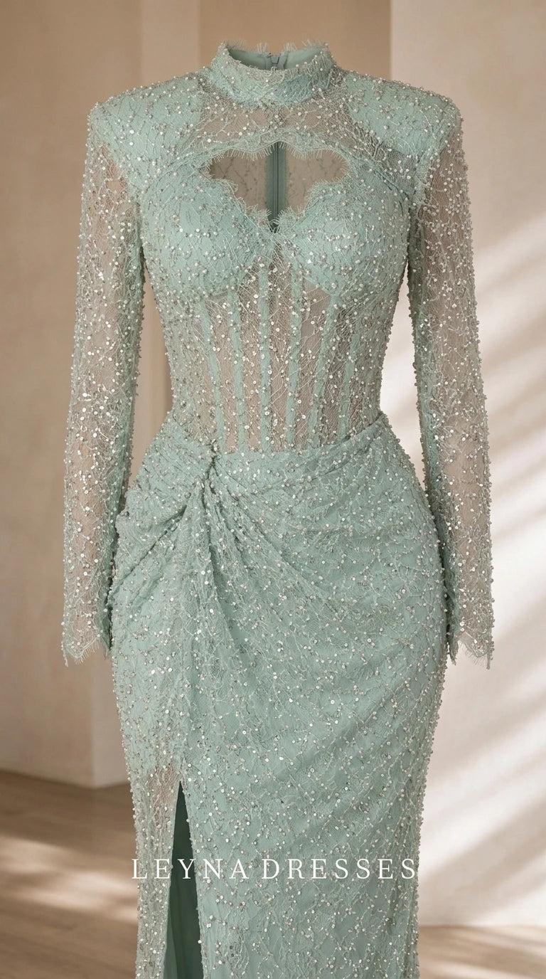 Closeup of bodice and sequin detail