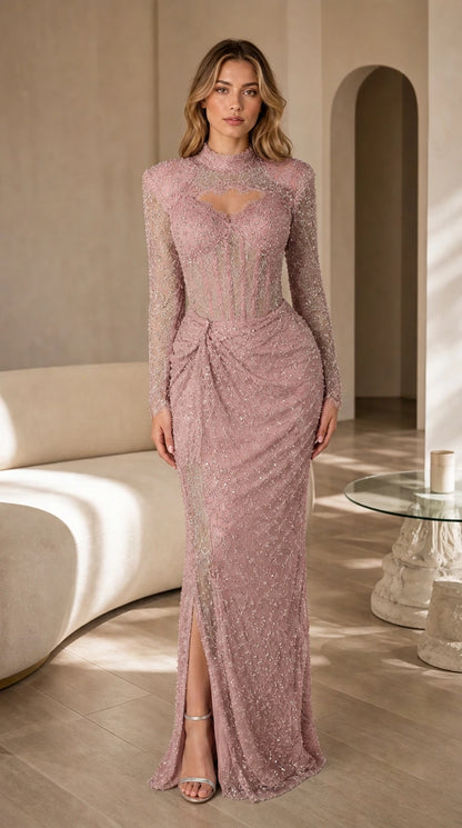 Dusty rose sequin evening gown