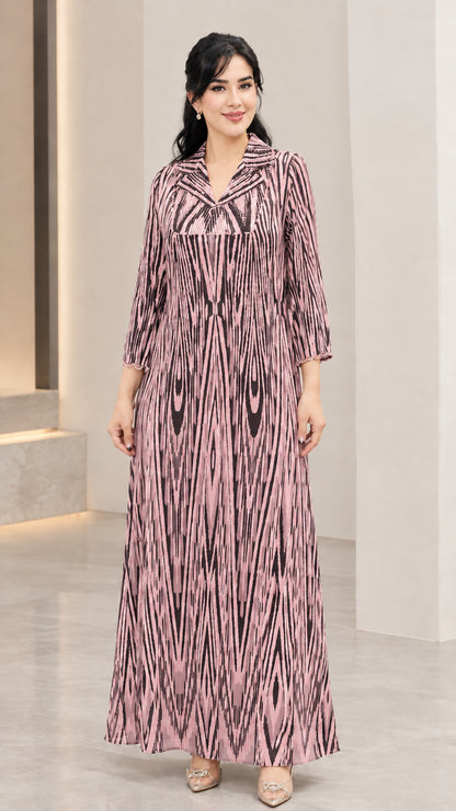 Dusty rose printed long sleeve maxi dress with sequin lapel
