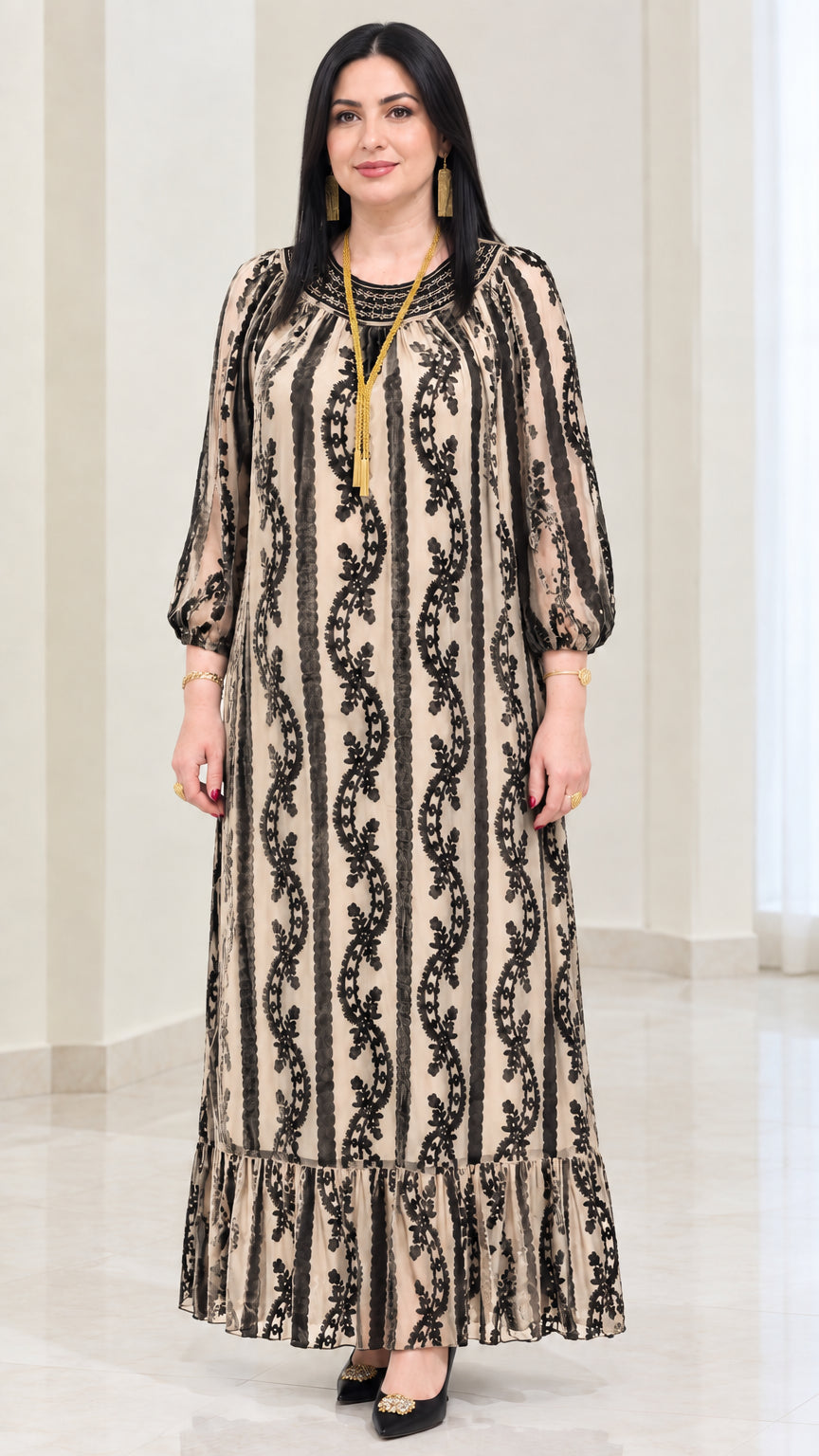 Champagne beige burnout velvet floor length maxi dress