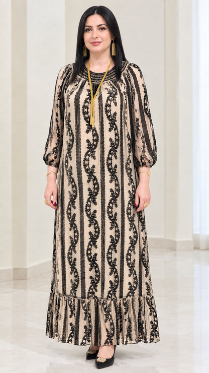 Champagne beige burnout velvet floor length maxi dress